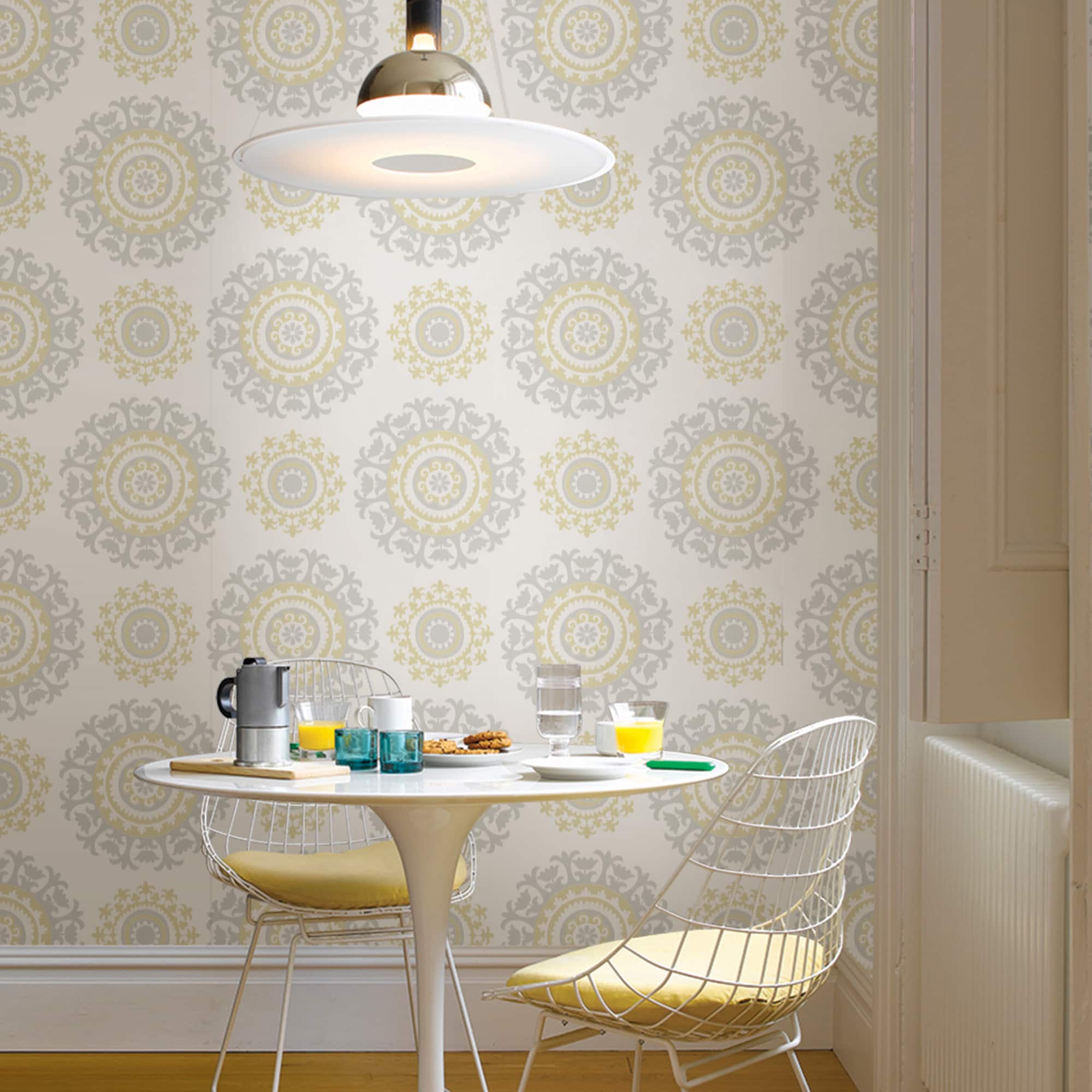 NuWallpaper Gray & Yellow Suzani Peel & Stick Wallpaper